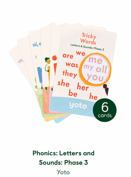 Phonics. phase 1 - sounds, level 2 and tricky words level 3 - Yoto