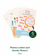 Phonics. phase 1 - sounds, level 2 and tricky words level 3 - Yoto
